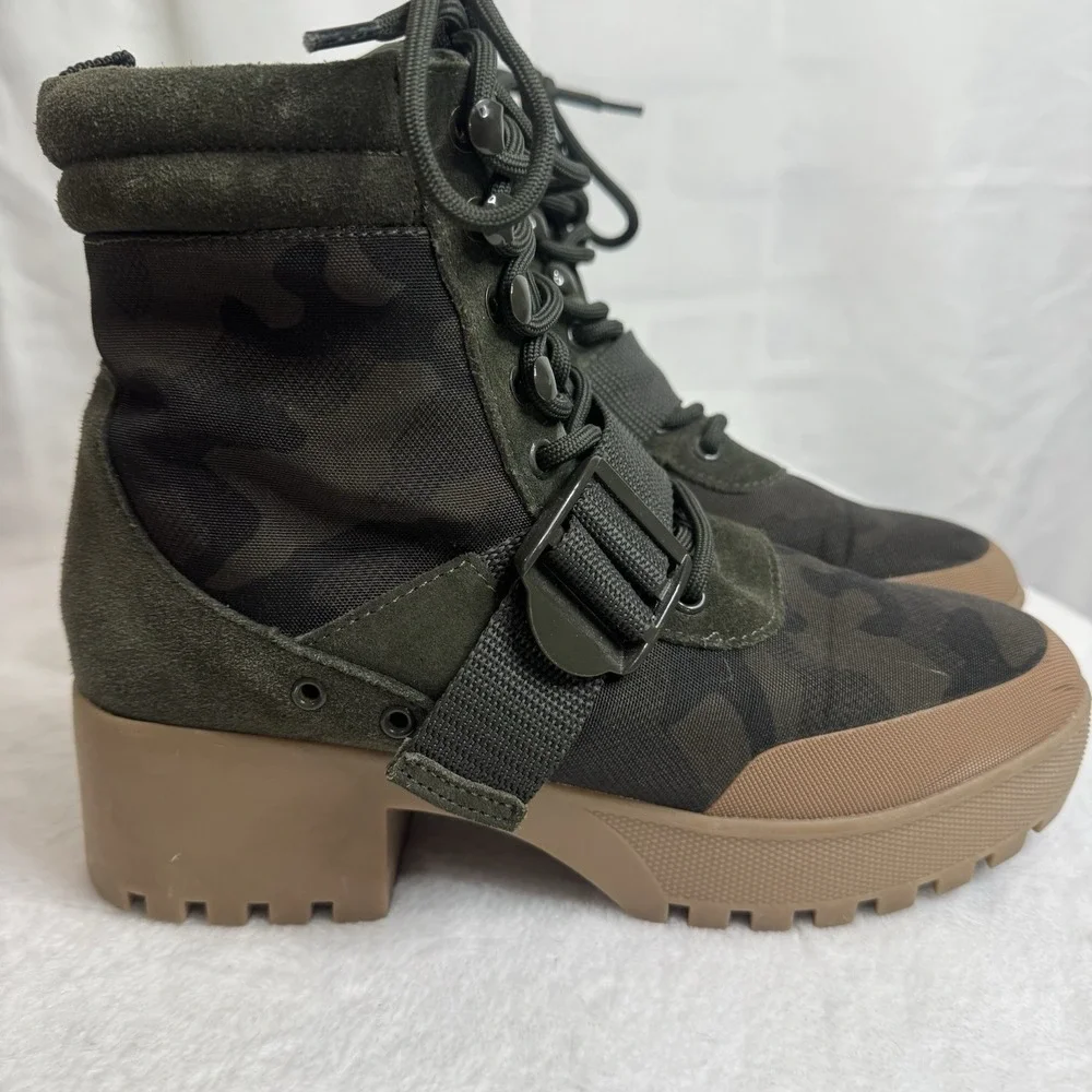 Steve Madden Nayra Women Ankle Boots Camo Green Lace Up NARY01S1 Size 8M - Picture 1 of 14